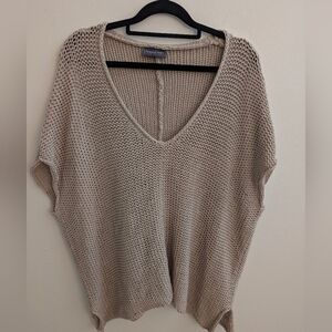 Wooden Ships Beige Open Knit Cotton Sweater Relaxed Fit